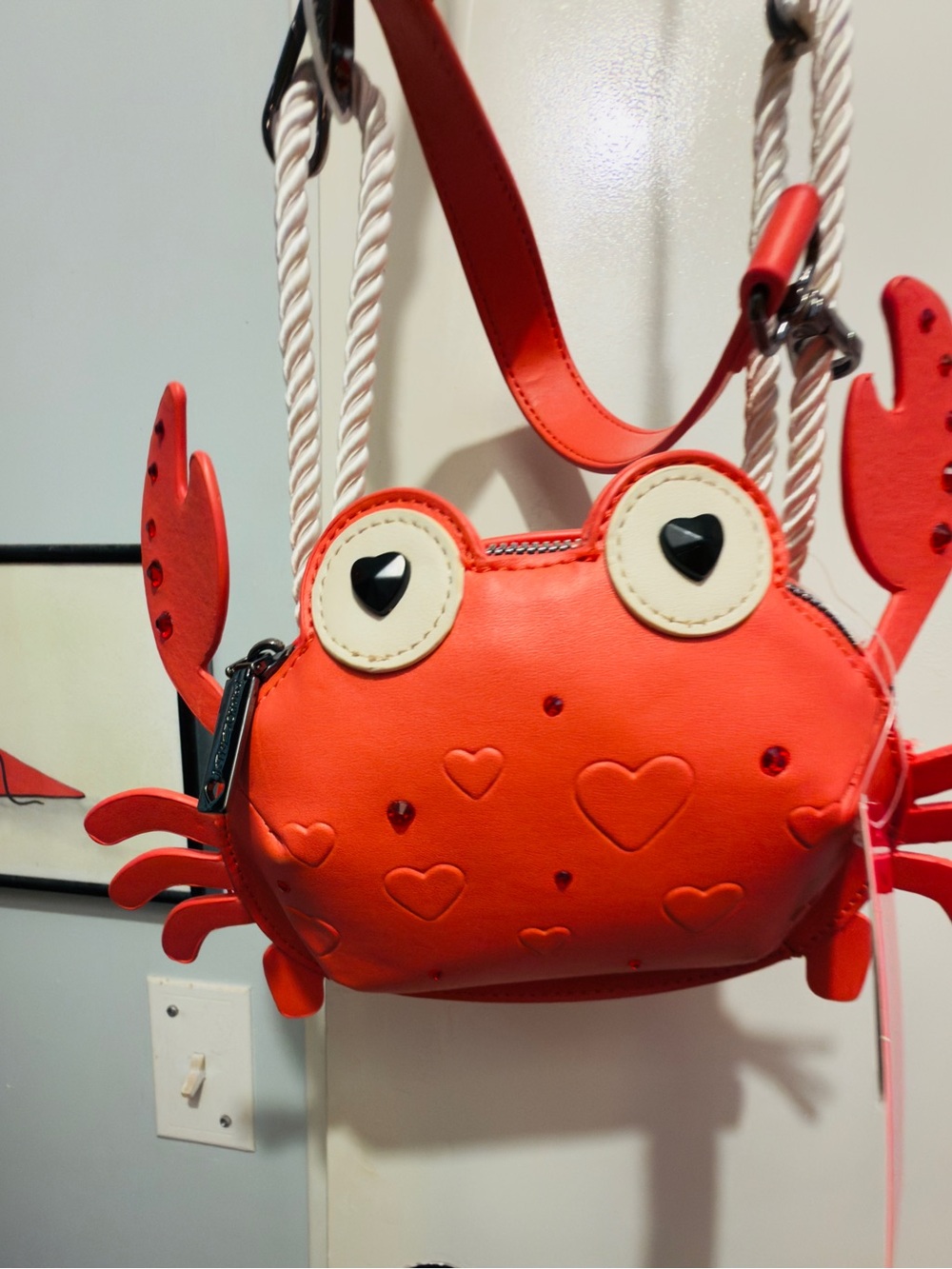 Betsey Johnson Red Crab Crossbody Bag with Rope Strap - Picture 9 of 13